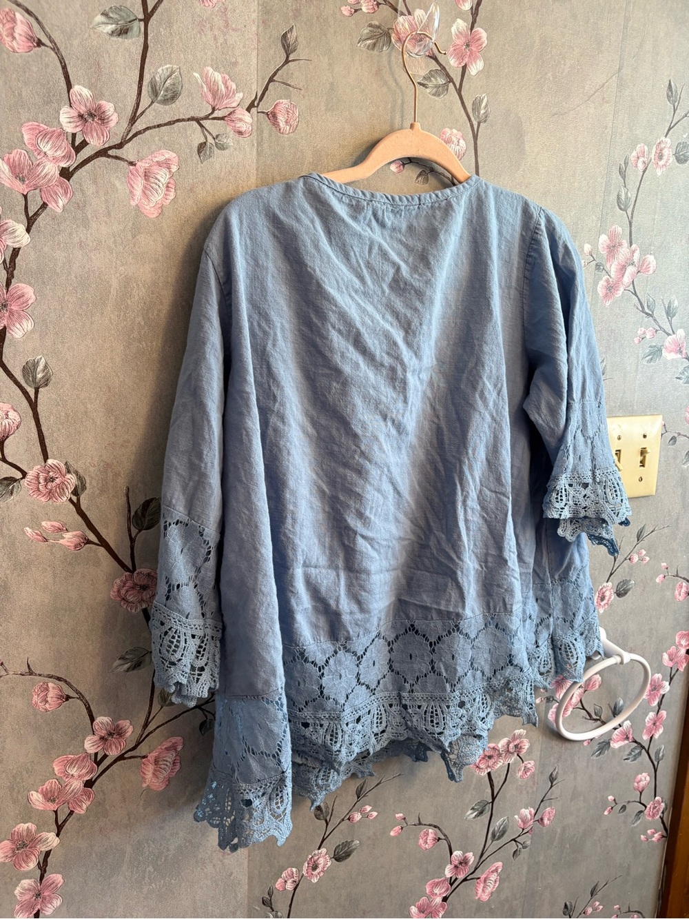 Boho Embroidered Light Blue Peasant Top - Picture 3 of 3
